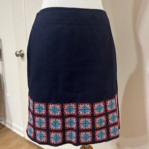 Boden Navy Mini Skirt with Red and Blue Embroidery